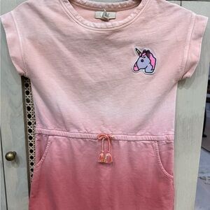 Peek unicorn short sleeve sweatshirt dress in ombré pink with pockets